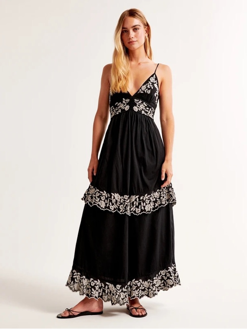 Abercrombie & Fitch Tiered Ruffle Maxi Dress Black White Size L NEW